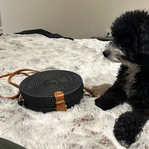 Anthropologie Black Rattan Crossbody Purse